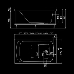 Акриловая ванна 1ACReal Gamma 120x70