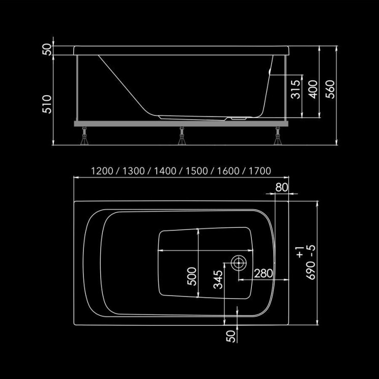 Акриловая ванна 1ACReal Gamma 120x70