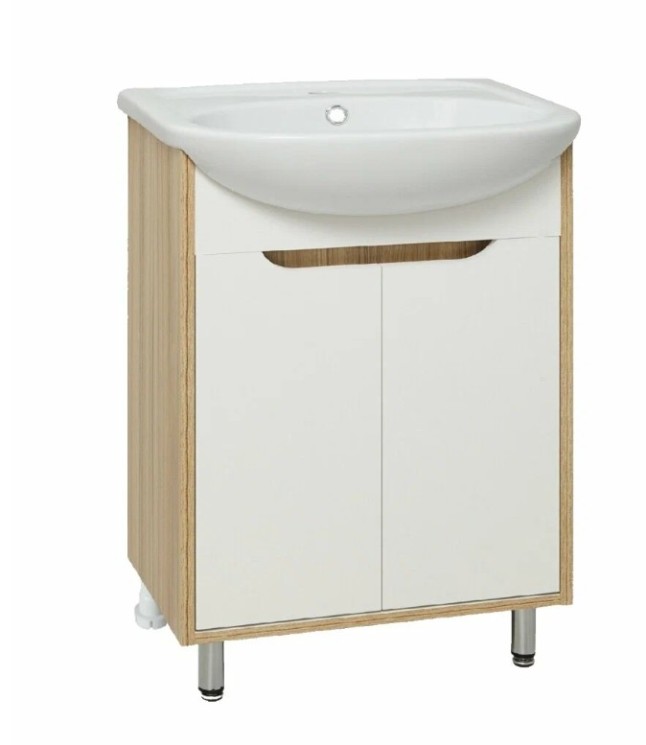 Тумба под раковину Runo лиственница-белый под умывальник Уют 60 Эко 60 00-00001832 с дверками