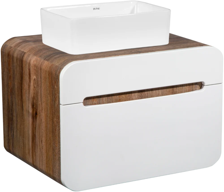 Тумба RUNO Ницца 60 темное дерево белая подвесная под накладной умывальник 00-00002124 с ящиками