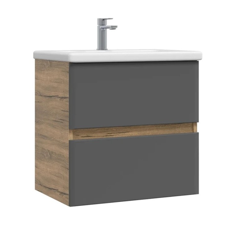 Тумба подвесная SanStar Graffa 50 Без раковины для ванной комнаты Дуб вотан, графит софт