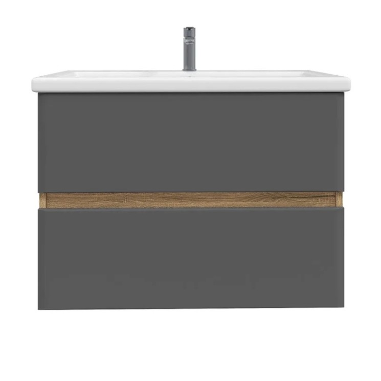 Тумба подвесная SanStar Graffa 80 Без раковины для ванной комнаты Дуб вотан, графит софт