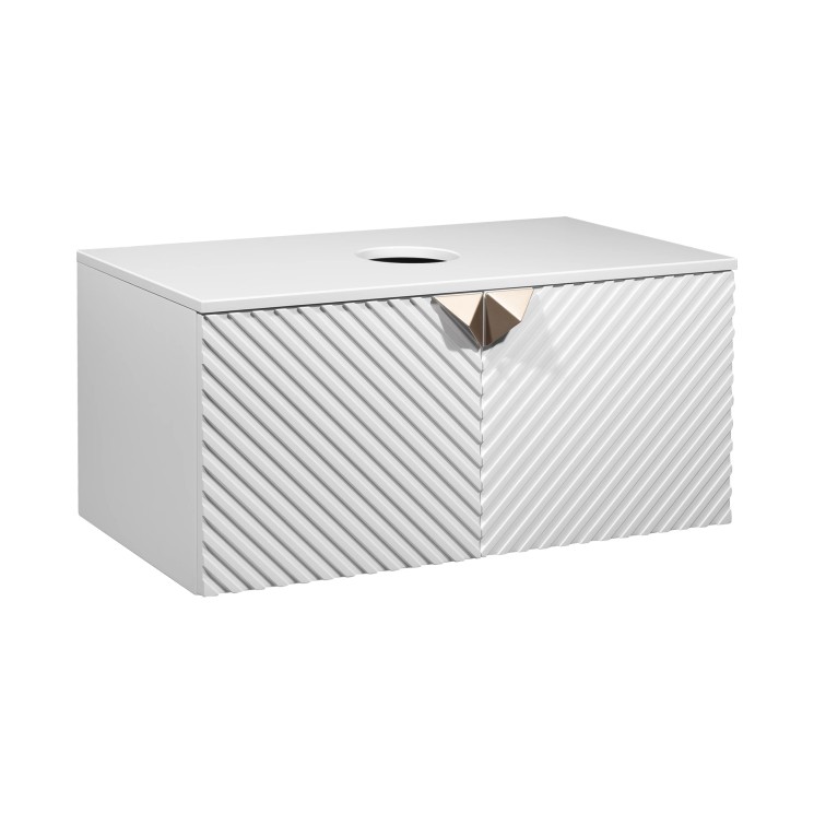 Тумба RUNO Андорра 85 белый матовый белый глянец подвесная под накладной умывальник 00-00002019 с дверками, с полками