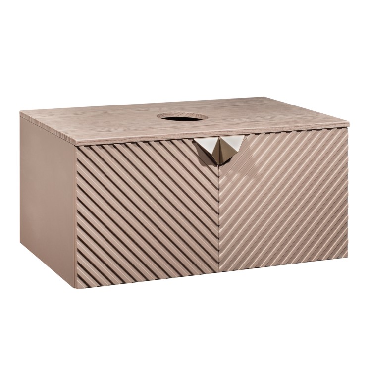 Тумба RUNO Андорра 85 кашемир серый дуб какао подвесная под накладной умывальник 00-00002017 с дверками, с полками