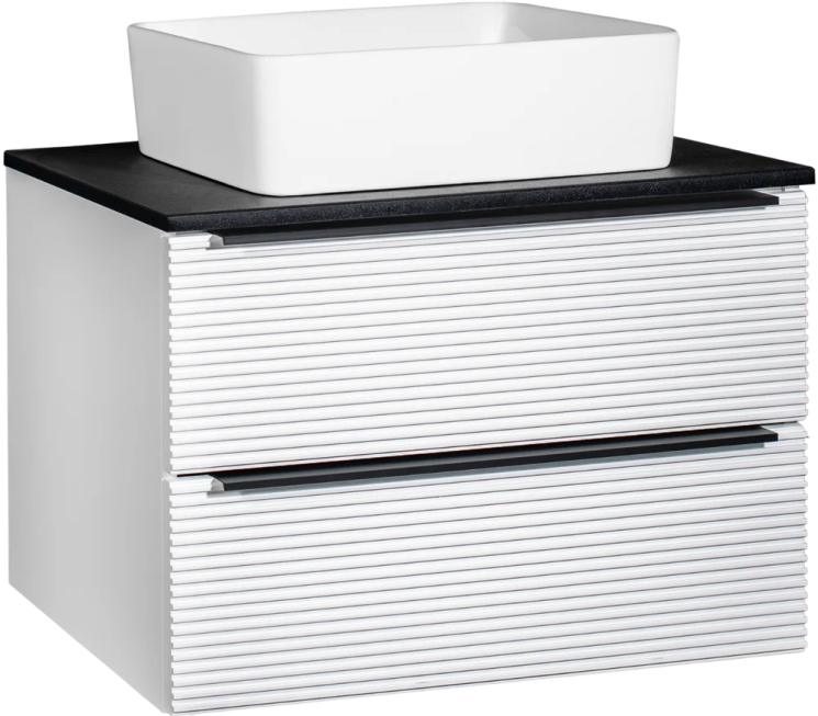 Тумба RUNO Орлеан 70 белый матовый чёрный подвесная под накладной умывальник 00-00002022 с ящиками