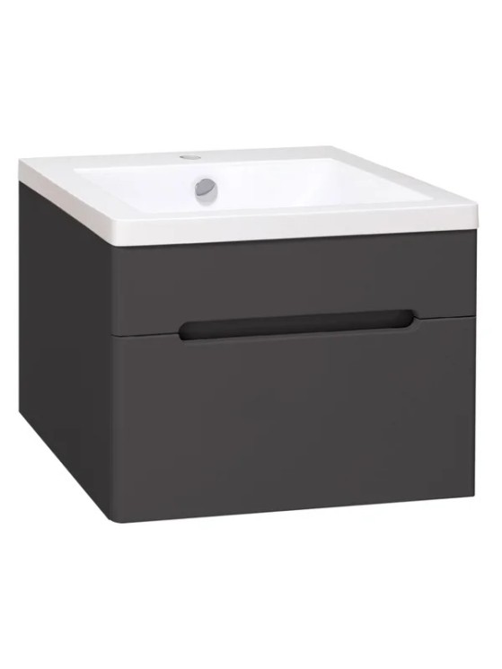 Тумба под раковину Runo графит 1 ящик подвесная под умывальник Omega 60 Парма 60 00-00001428 с ящиками