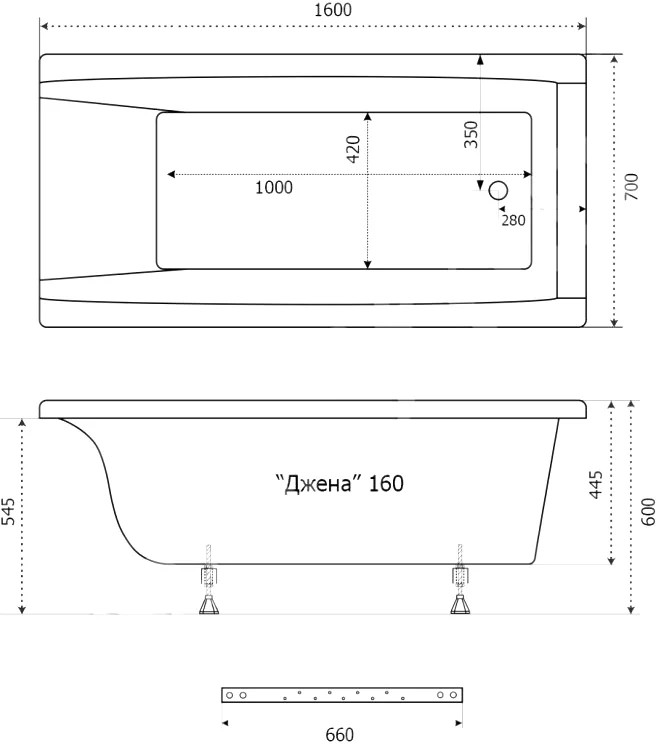 Акриловая ванна TRITON Джена 160х70х45 без каркаса