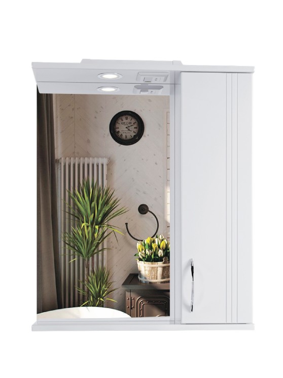 Зеркальный шкаф для ванной комнаты подвесной SanStar Вольга 60 белый 21.1-2.4.1.